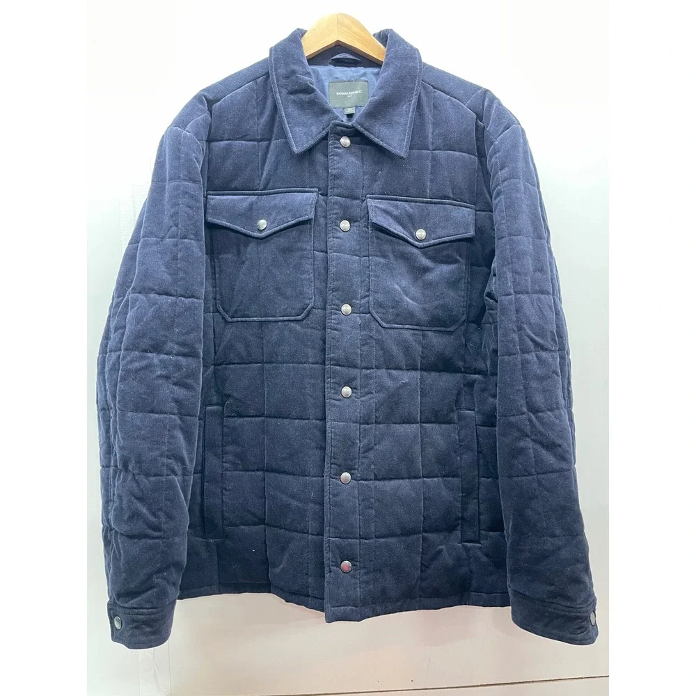 Banana Republic Mens XL Navy Blue Quilted Shirt Jacket Puffer Snap Front Coat